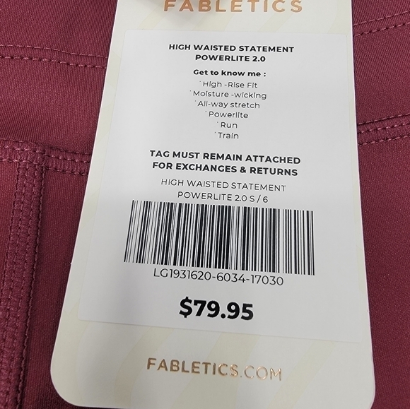 NEW Fabletics High Waisted Statement Powerlite 2.0 Women’s S/6 Leggings Burgundy - Picture 4 of 10